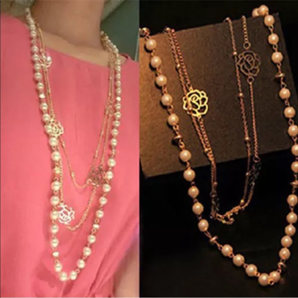 Multi layer Gold-tone Pearl Layered Necklace - Picture 4 of 8